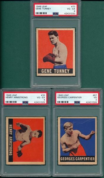 1948 Leaf Boxing #35 Armstrong, #67 Carpentier & #73 Tunney, Lot of (3), PSA