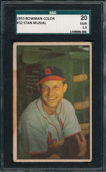 1953 Bowman Color #32 Stan Musial SGC 20 *Presents Much Better*