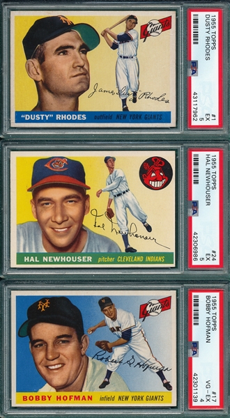 1955 Topps #1 Rhodes, #17 Hofman & #24 Newhouser, Lot of (3) PSA