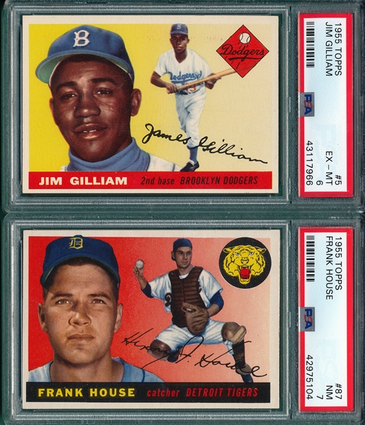1955 Topps #5 Gilliam PSA 6 & #87 House PSA 7, Lot of (2)