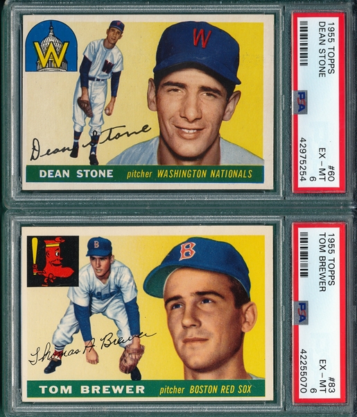 1955 Topps #60 Stone & #83 Brewer , Lot of (2), PSA 6