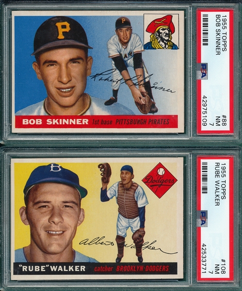1955 Topps #88 Skinner & #108 Walker, Lot of (2), PSA 7