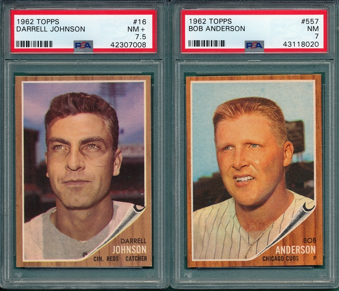 1962 Topps #16 Johnson PSA 7.5 & #557 Anderson, Hi #, PSA 7, Lot of (2)