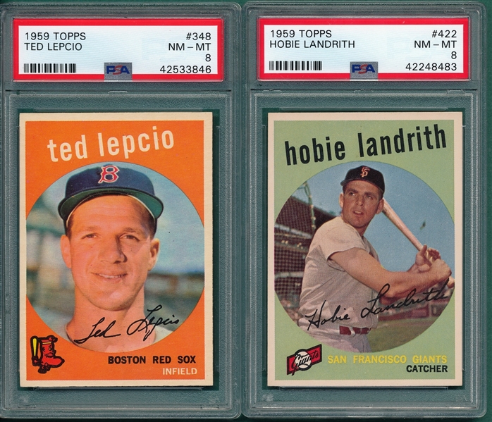 1959 Topps #348 Lepcio & #422 Landrith, Lot of (2), PSA 8