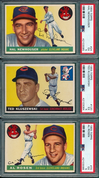 1955 Topps #24 Newhouser, #70 Rosen & #120 Kluszewski, Lot of (3) PSA 5