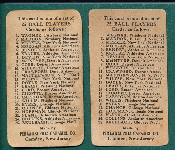 1909 E95 McIntyre & Willetts, Lot of (2), Philadelphia Caramel Co.