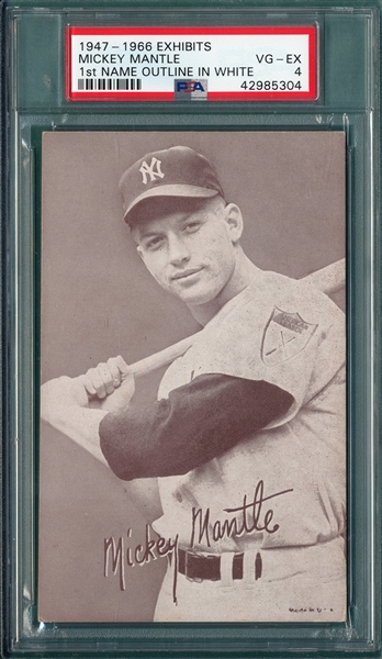 1947-66 Exhibits Mickey Mantle, First Name Outlined, PSA 4 