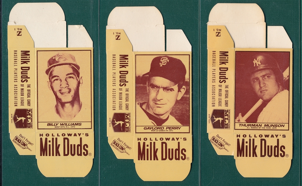 1971 Milk Duds Lot of (9) Complete Boxes W/ Munson, G. Perry & B. Williams