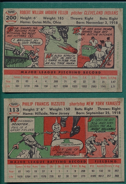 1956 Topps #113 Rizzuto & #200 Feller, Lot of (2)