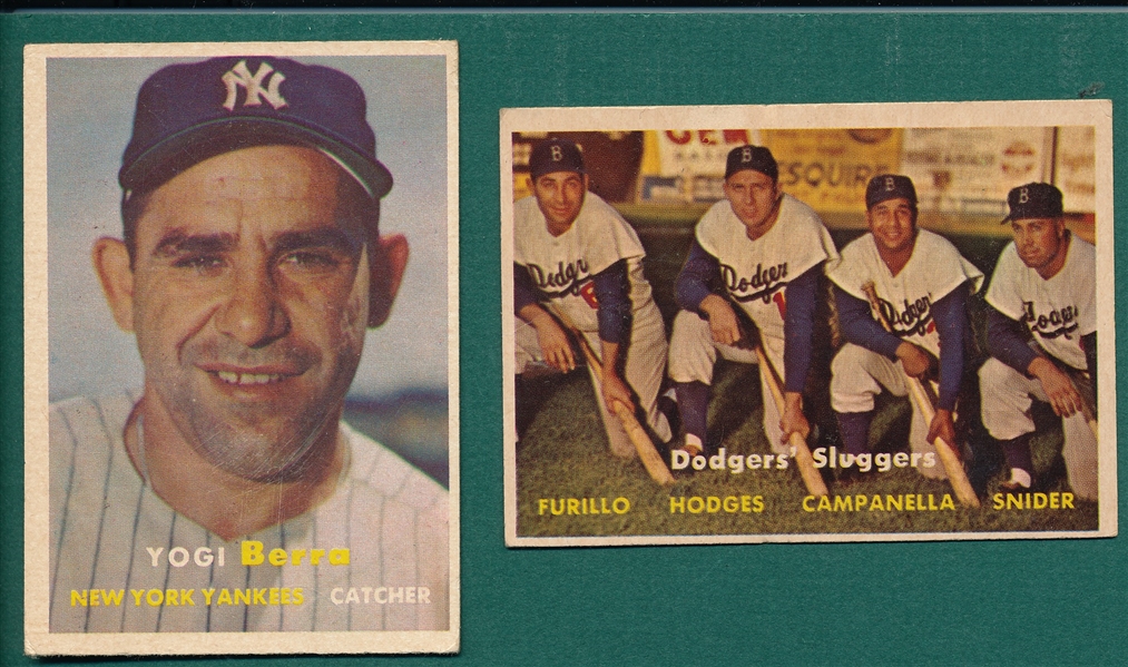 1957 Topps #2 Berra & #400 Dodgers Sluggers W/ Snider & Campanella, Lot of (2)
