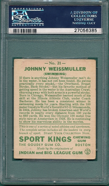 1933 Sport Kings #21 Johnny Weissmuller PSA 3.5