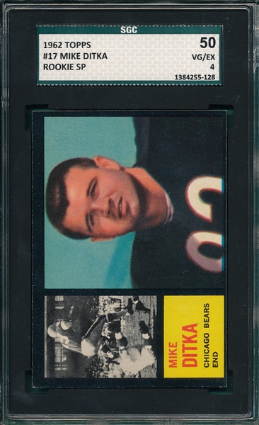 1962 Topps FB #17 Mike Ditka SGC 50 *SP* *Rookie*