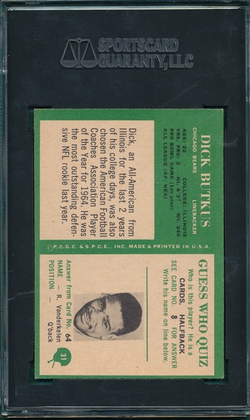 1966 Philadelphia FB #31 Dick Butkus SGC 50 *Rookie*