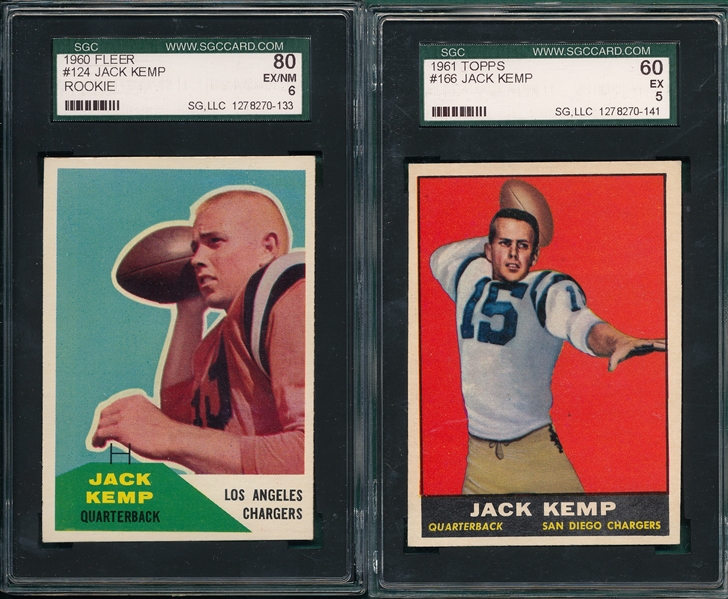 1960/61 Jack Kemp Lot of (2) W/ #124 Rookie SGC