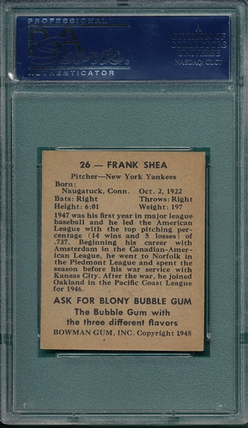 1948 Bowman #26 Frank Shea PSA 8 *SP*