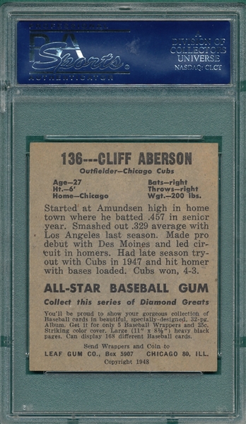 1948 Leaf #136 Cliff Aberson, Full Sleeve, PSA 6