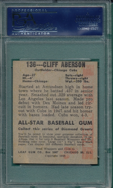 1948 Leaf #136 Cliff Aberson, Short Sleeve, PSA 6
