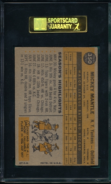 1960 Topps #350 Mickey Mantle SGC 50