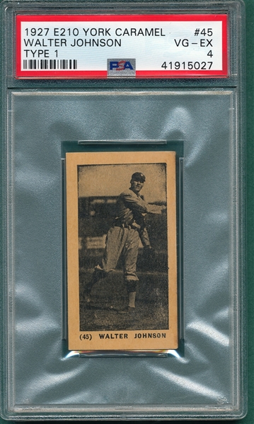 1927 E210-1 #45 Walter Johnson York Caramels PSA 4