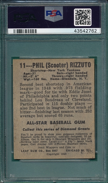 1948 Leaf #11 Phil Rizzuto PSA 4
