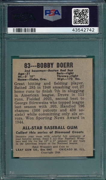 1948 Leaf #83 Bobby Doerr PSA 5
