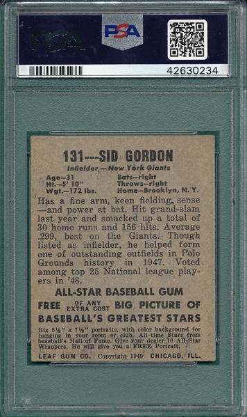 1948 Leaf #131 Sid Gordon PSA 4 *SP*