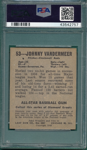 1948 Leaf #53 John Vander Meer PSA 6