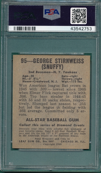 1948 Leaf #95 George Stirnweiss PSA 7