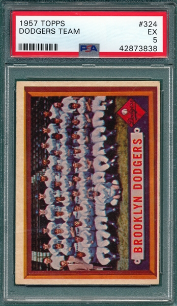 1957 Topps #324 Dodgers Team PSA 5