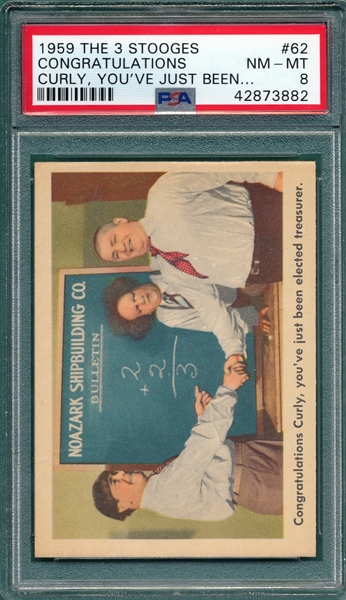 1959 The 3 Stooges #62 Congratulations Curly PSA 8