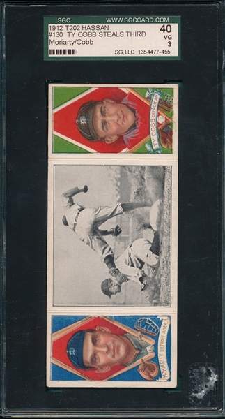 1912 T202 Ty Cobb Steals Third, Moriarity/Cobb, Hassan Cigarettes SGC 40 *Presents Better*