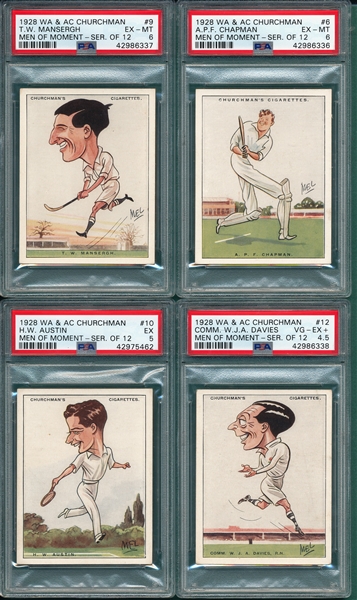 1928 WA & AC Churchman, Men of the Moment in Sport, Large, Partial Set of (6) W/ Tunney PSA 6