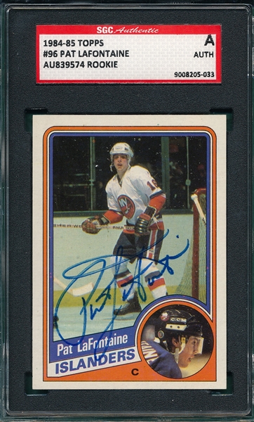 1984-84 Topps HCKY #96 Pat LaFontaine, Signed, SGC Authentic