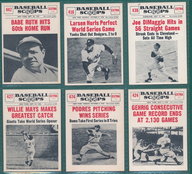 1961 Nu-Card Baseball Scoops Lot of (6) W/ Babe Ruth