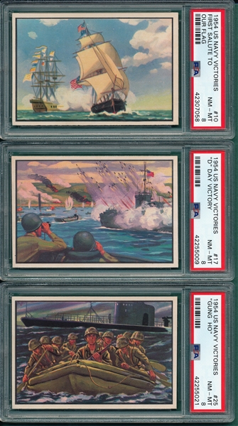 1954 Bowman US Navy Victories Lot of (3) PSA 8