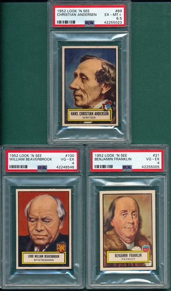 1953 Topps Look 'N See Lot of (3) W/ #21 Ben Franklin PSA