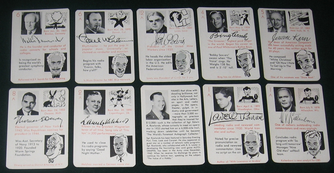 1945 Autograph Game Lot of (14) W/ Tilden PSA 8