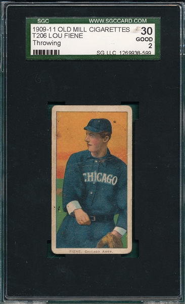 1909-1911 T206 Fiene, Throwing, Old Mill Cigarettes SGC 30