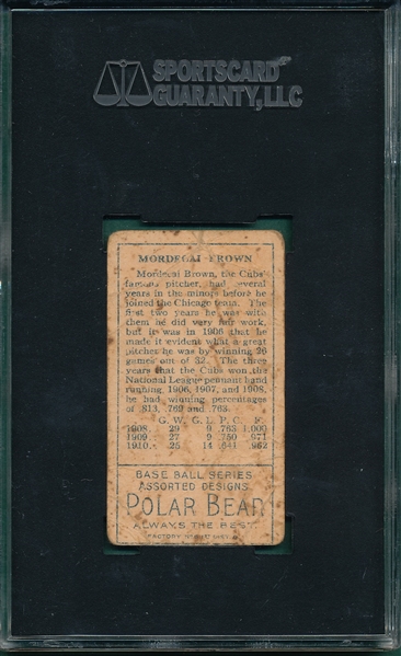 1911 T205 Brown, Mordecai, Polar Bear SGC 10
