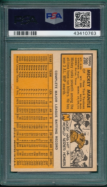 1963 Topps #200 Mickey Mantle PSA 4.5