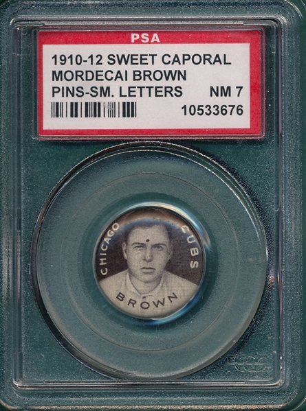 1910-1912 P2 Brown, Mordecai, Small Letters, Sweet Caporal Cigarettes, PSA 7