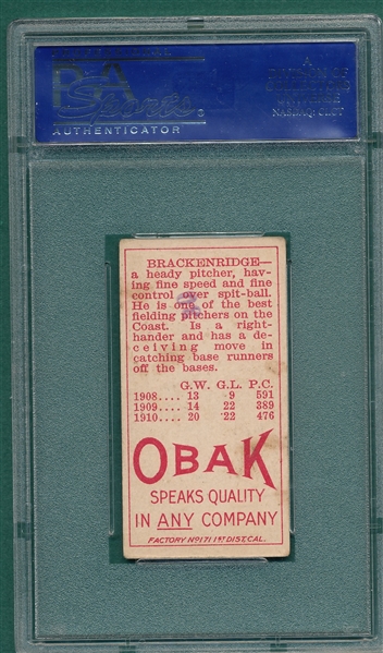 1911 T212-3 Brackenridge, Obak Cigarettes PSA 5 (MK)