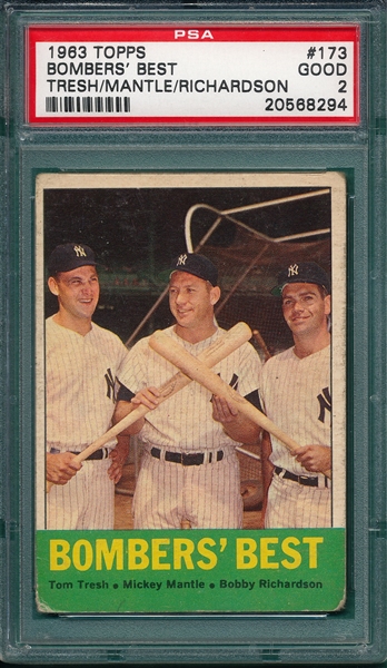 1963 Topps #173 Bombers Best W/ Mickey Mantle, PSA 2