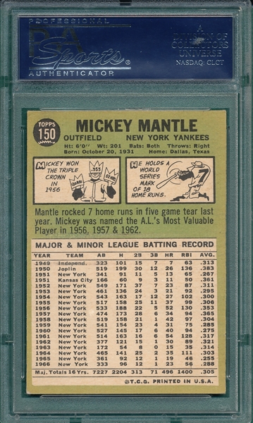 1967 Topps #150 Mickey Mantle PSA 4.5