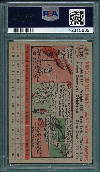 1956 Topps #135 Mickey Mantle PSA 4.5 *Gray*