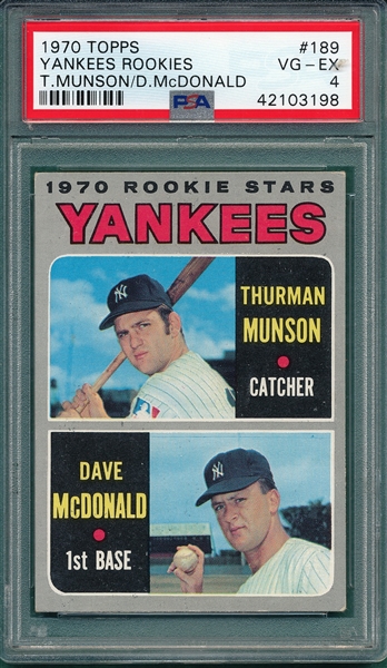 1970 Topps #189 Yankees Rookies W/ Munson PSA 4 *Rookie*