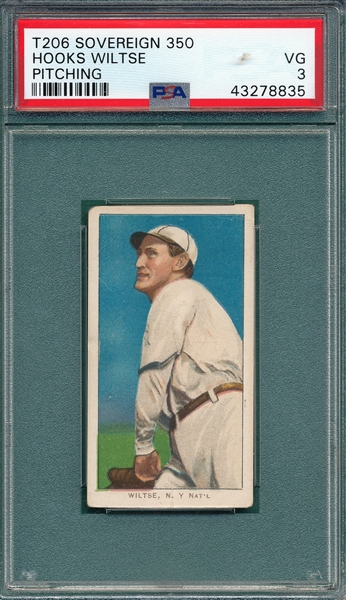 1909-1911 T206 Wiltse, Pitching, Sovereign Cigarettes PSA 3
