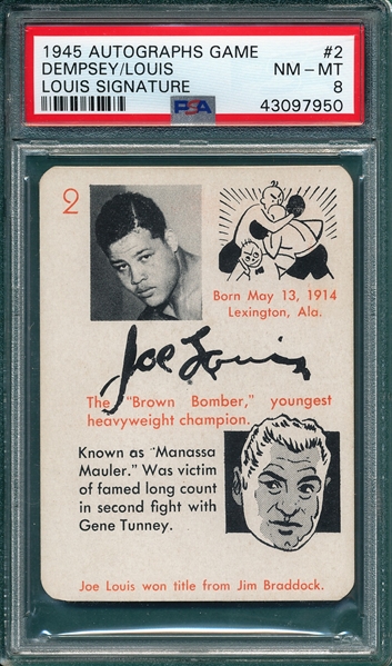 1945 Autograph Game #2 Dempsey/Louis, Louis Signature, PSA 8