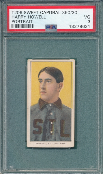 1909-1911 T206 Howell, Portrait, Piedmont Cigarettes PSA 3