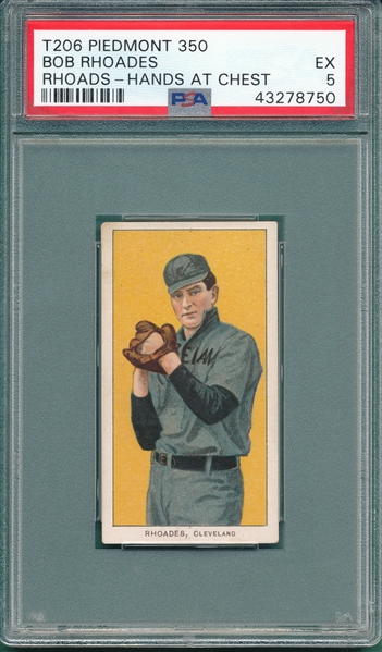 1909-1911 T206 Rhoades, Hands At Chest, Piedmont Cigarettes PSA 5